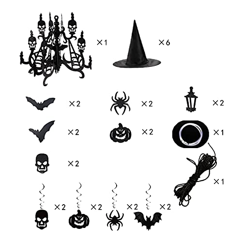 JOYIN Hanging Swirl Halloween Decorations Indoor Witch Hats Ghost Chandelier Bat Lantern Spider Pumpkin Skull Ceiling Streamers Party Supplies Wall Halloween Decor Ornaments