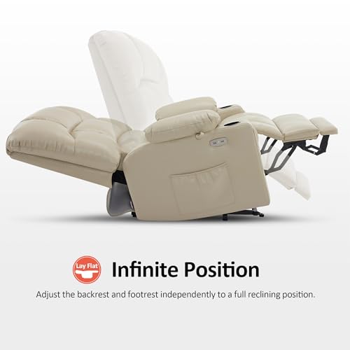MCombo Oversized Dual Motor Power Lift Recliner Chair Sofa with Massage and Heat for Big Elderly People, Infinite Position, USB Ports, Faux Leather R7688 (Beige, Large-Oversize)