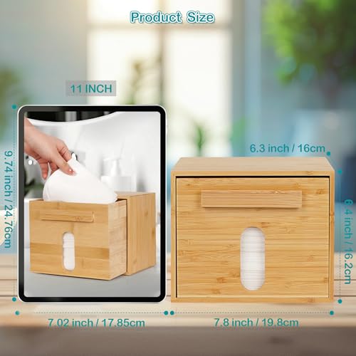 Disposable Face Towel XL Storaged with Luxe Bamboo Box, Face Towelettes Disposable 50 Count, Facial Towel Makeup Remover Cloth and Facial Wash Dry Wipes