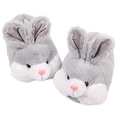 Caramella Bubble Classic Bunny Slippers for Women Funny Animal Novelty Slippers for Adults Cute Plush Rabbit Bedroom Slippers Grey