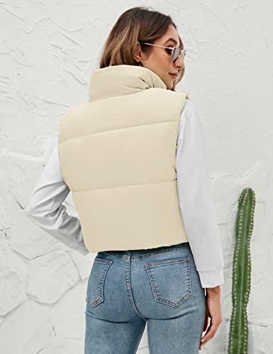 AKEWEI Winter Warm Crop Vests for Women Fashion High Neck Zipper Cropped Outwear Puffer Sleeveless Jacket Coat (Army Green,XL)