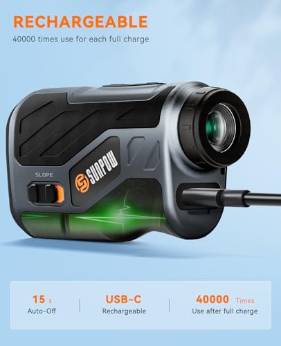 SUNPOW Golf Rangefinder with Slope, High Precision Laser Range Finder for Golfing/Hunting, 1200 Yards, 7X Magnification, Flag Pole Locking Vibration, Rechargeable Range Finders with Magnet Stripe