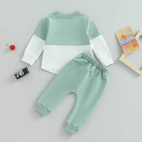 kacubwyy Toddler Baby Boy Outfits Long Sleeve Pocket Pull On Sweatshirt Solid Pants Infant Fall Winter Clothes Set