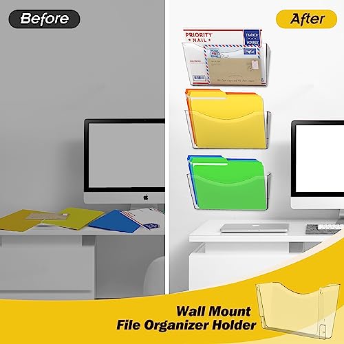 Kuntine.B 3 Pack Clear Single Pocket File Holder Hanging Wall Organizer, Wall Mount Mails Magazines Organizer for Office and Home