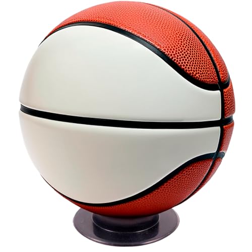 Autograph Blank Regulation Size Basketball with Base | Official Size 7 | Basketball Trophy for Signing with Two Large White and 6 Brown Panels