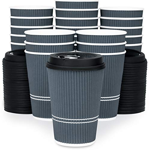 Glowcoast Disposable Coffee Cups With Lids - 12 oz To Go Coffee Cup With Lid (80 Set). Durable Togo Travel Paper Hot Cups Insulated For Hot and Cold Beverage Drinks, No Sleeves Needed (Dusk Grey)