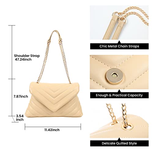 PRETTYGARDEN Women’s Fashion Crossbody Bags Lightweight Adjustable Chain Strap Quilted Designer Handbags Shoulder Bag (Beige)