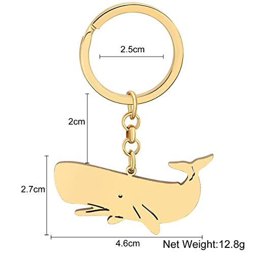 LONYOO Fun Whale Keychain Stainless Steel Car Key Handbag Keyring Ocean Animals Fish Gifts for Women Girls Kids Sea Charms (Gold)