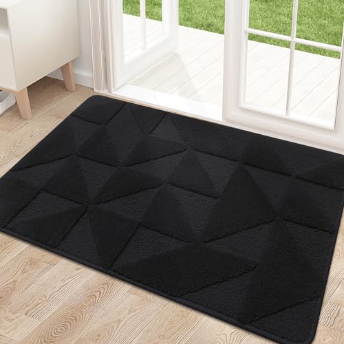 OLANLY Door Mats Indoor, Non-Slip, Absorbent, Dirt Resist, Entrance Washable Mat, Low-Profile Inside Entry Doormat for Entryway (32x20 inches, Black)