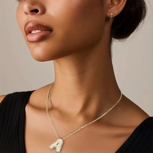 CIELTEAR Bubble Letter Necklace Gold Initial Necklaces for Women Chunky Charm Necklace Pendant U 14K Gold Plated Cubic Zirconia Balloon Letter Necklace Dainty Gold Jewelry for Women Trendy
