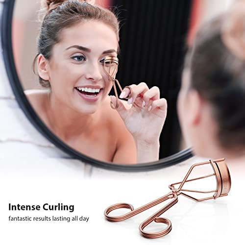 Eyelash Curler for Women - Golden Professional Lash Curler with Refill Silicone Pads. Easy to Curl Open-Eye Eyelashes Naturally in Seconds with No Pinching, No Pulling and Last Long