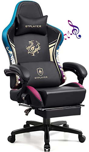 GTPLAYER Gaming Chair with Bluetooth Speakers and Footrest, Dragon Series Video Game Chair ,Heavy Duty Ergonomic Chair,Esports Gaming Chair,Computer Office Desk Chair by GTRACING(Black)