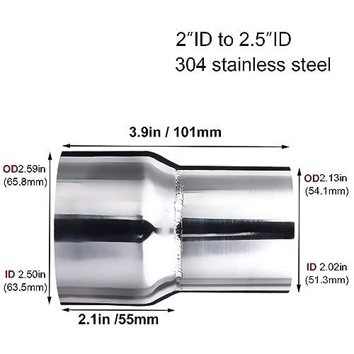 Atokrtact 2"ID to 2.5"ID Exhaust Pipe Reducer Adapter 304 Stainless Steel for Universal Car Connector (2"ID - 2.5"ID)