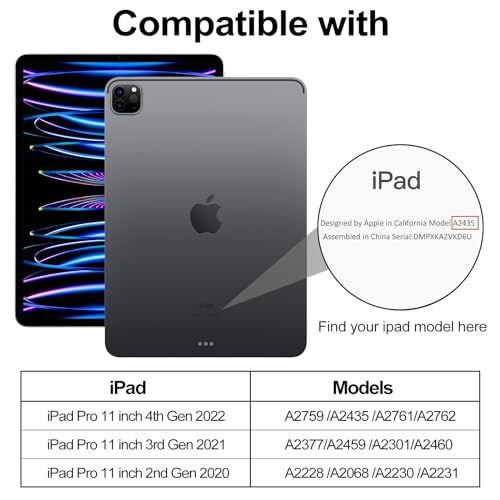 JKSML Case for iPad Pro 11, Case with Pencil Holder for iPad Pro 11 Inch 4th/3rd/2nd Generation 2022/2021/2020, Transparent Protective Case for iPad Pro 11, Supports Pencil 2 Charging, Black