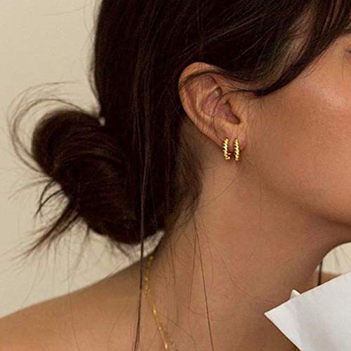 3 Pairs Small Huggie Hoop Earrings Set 14K Gold Hypoallergenic Earrings Lightweight Huggie Hoops Earrings for Women Trendy