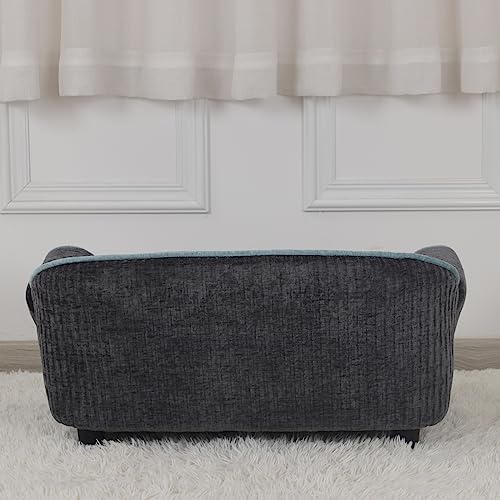 Pet Sofa/Dog Bed with Luxury Striped Fleece Pet Bed Animal Sleeping Bed, Small Dog and Cat Couch Bed (Dark Black)
