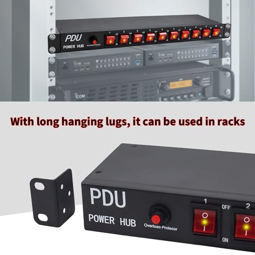 CENTROPOWER PDU Power Strip,10 Outlet Surge Protector-1800 Joules,10 Front Switch Control,1U Rack Mount.100V- 240V/15A.