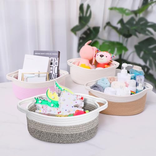 ABenkle Small Woven Basket, 12"x 8" x 5" Cute Small Basket, Rope Room Shelf Storage Basket, Cat Dog Toys Basket Chest Box, Empty Decorative Gift Basket with Handles - All Orange