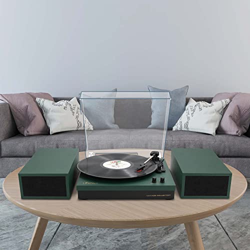 Vinyl Record Player with Stereo Speakers, 3-Speed Belt-Drive Turntable with Wireless Music Playback | Black Marble