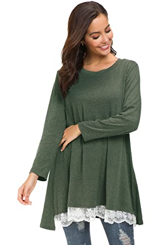 Afibi Women Lace Long Sleeve A-line Swing T-shirt Loose Tunic Top Blouse (Medium, Purple)