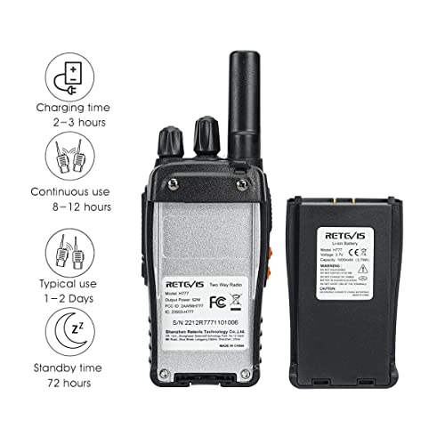 Retevis H-777 Walkie Talkies with Shoulder Mic,2 Way Radios Long Range,License-Free,LED Flashlight,Portable,Shock Resistant,for Family Outdoor Small Commercial (4 Pack)