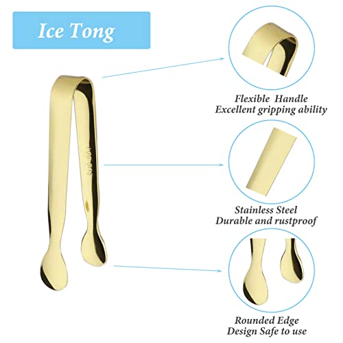 6PCS Ice Tongs Mini Sugar Tongs 4.25Inch Stainless Steel Small Serving Tongs, Small Kitchen Tiny Tongs for Appetizers,Tea Party, Coffee Bar, Desserts (Gold)