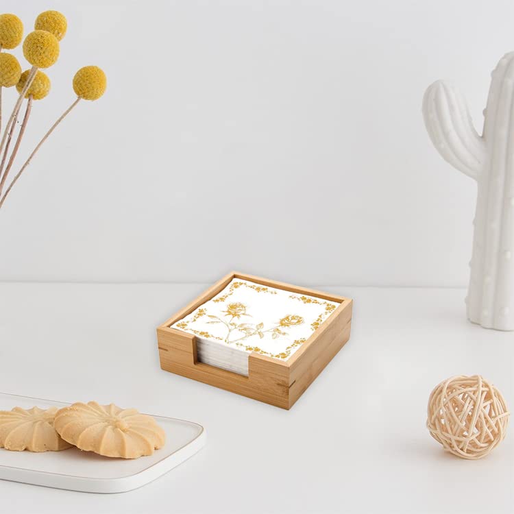 Bamboo Napkin Holder Square, 7.5" x 7.5" x 2.5", Wood Napkin Tray, Wooden Luncheon Napkin Holder for Kitchen Table Countertop