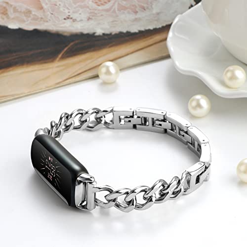 Bolesi Compatible with Fitbit Luxe Bands,Slim Metal Band Stainless Steel Adjustable Straps Replacement Bands for Fitbit Luxe Smart Watch for Women Men,Silver