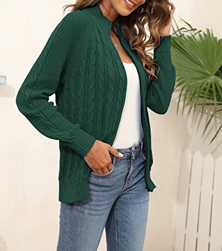 Hongqizo Womens Long Sleeve Zipper Cable Knit Coat Solid Color Sweater Cardigan Casual Knit Cardigan Knitwear
