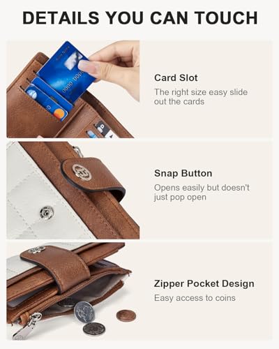 BOSTANTEN Small Wallet for Women Leather RFID Blocking Card Holder Bifold Compact Wallets With Zipper Coin Pocket Beige&Brown
