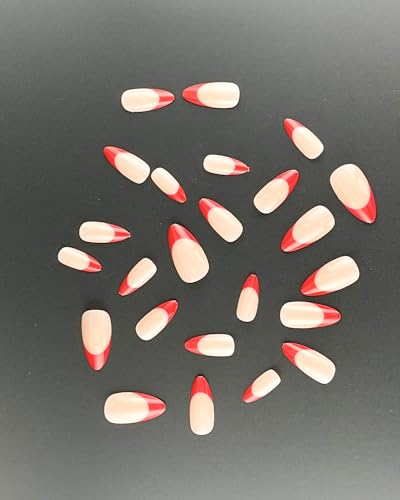 StarzeniYi French Tip Press on Nails, Almond Press on Nails Medium, Reusable Artificial Fake Nails, Full Cover False Nails for Women(Black)