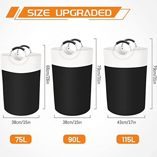 BlissTotes Laundry Basket, Laundry Hamper, Collapsible Laundry Baskets, Dirty Clothes Hamper, Waterproof Laundry Basket with Foam Protected Aluminum Handles for College Dorm, Family 75L (Black)