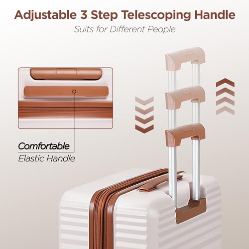 SHOWKOO Luggage Sets 3 Piece Hardside Expandable Suitcase with Double Spinner Wheels Tsa Lock, (Beige White, 5 piece set)