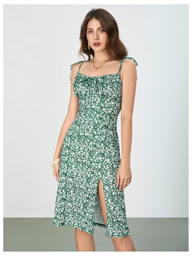 WDIRARA Women's Floral Print Tie Shoulder Split Thigh Sleeveless Boho Cami Dress Blue XL