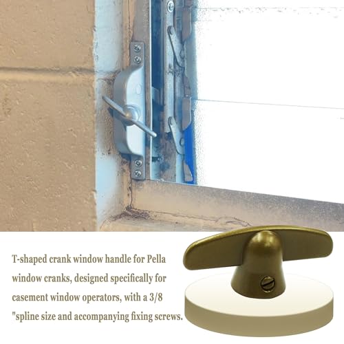 Follde Pella Window T-Crank, T-Crank Window Handle, 3/8" Spline Size (2 Pack) (Champagne)