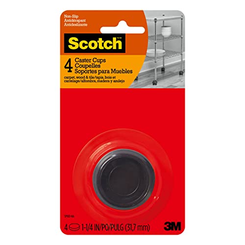 Scotch Caster Cups, Round Hard Brown 1.25-in 4pk, Chair Leg Floor Protectors, Furniture Pads for Hardwoods Floors