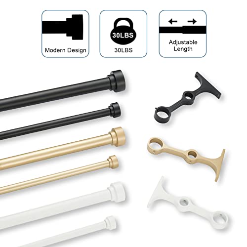 Heavy Duty Double Curtain Rods with Cylindrical Cap Finials - 36 to 72' Telescoping Rods, 1 Inch and 5/8 Inch Diameter, Light Gold
