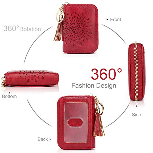 APHISON RFID Credit Card Holder Zipper Card Case Keychain Small Wallet for Women 1942-2 PINK