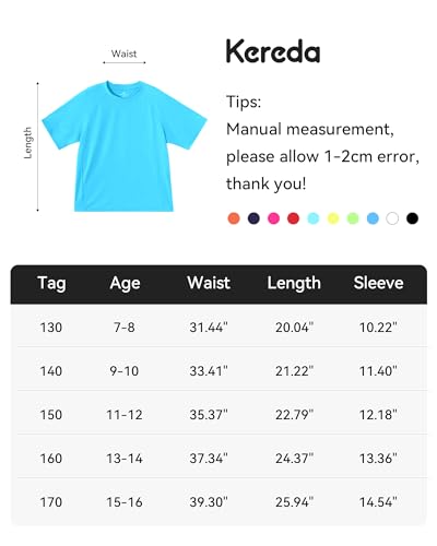 KEREDA Boys Swim Rash Guard Shirt Short Sleeve Shirts UPF 50+ Quick Dry Athletic Shirt Orange 7-8 Y