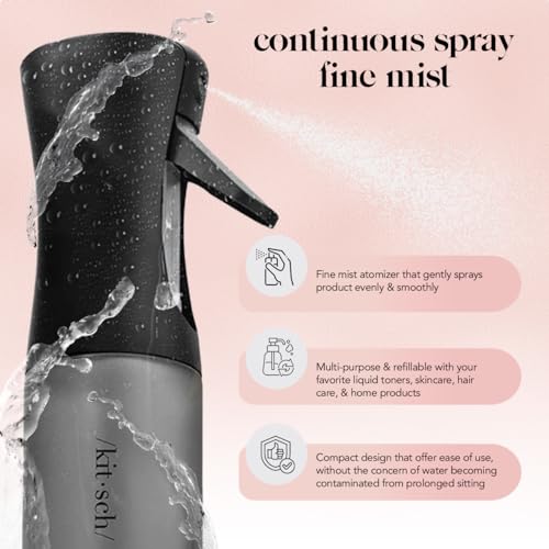 Kitsch Spray Bottle for Hair - Continuous Water Mister with Ultra Fine Mist for Hairstyling, Barbers, Salons, Cleaning, Plants, Versatile Spray Bottles - Made from Recycled Plastic - Black, 5 oz