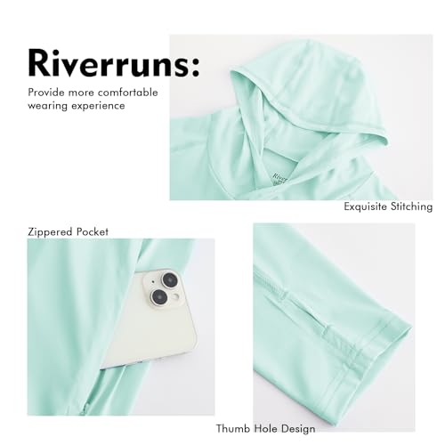 Riverruns UPF 50+ Men's Sun Protection Hoodie, Cooling Quick Dry Hooded Shirt Rash Guards Long Sleeve with Zippered Pockets (Black,S)