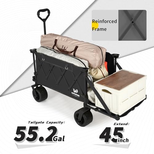 Whitsunday Collapsible Folding Wagon Heavy Duty Utility Beach Wagons with Opened Tailgate and All-Terrain Wheels for Camping,Garden,Sports Beige