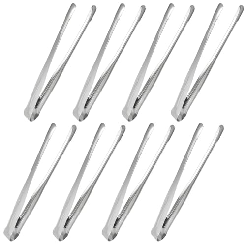 JXHAPY 8 Pack Kitchen Tongs, Stainless Steel Serving Tongs with Non-Slip Tips for Cooking,Easily Control Kitchen Tweezer, Multi-Purpose Korean Tong for Baking, Food Plating, BBQ (9 Inch)