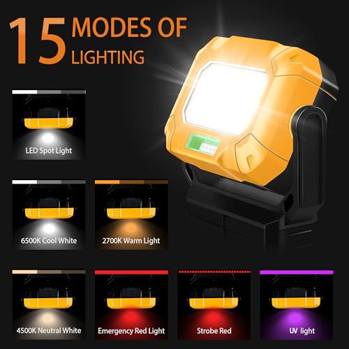unibrite Magnetic Work Light, 1200LM COB LED Rechargeable Work Light with 15 Lighting Modes, 360°Rotatable Flood Lights for Car Repairing, Job Site Lighting Emergency Outdoor Camping Hiking