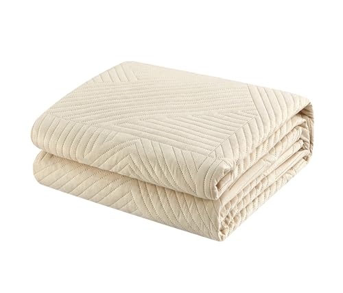 Chic Home Sianna 3 Piece Queen Size Quilt Set - Contemporary Geometric Diagonal Stripe Bedspread Coverlet with 2 Pillow Shams, Beige