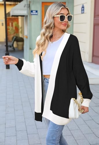 Long Cardigans for Women Batwing Sleeve Open Front Ribbed Knit Oversized Cardigan Sweaters Plaid Brown L