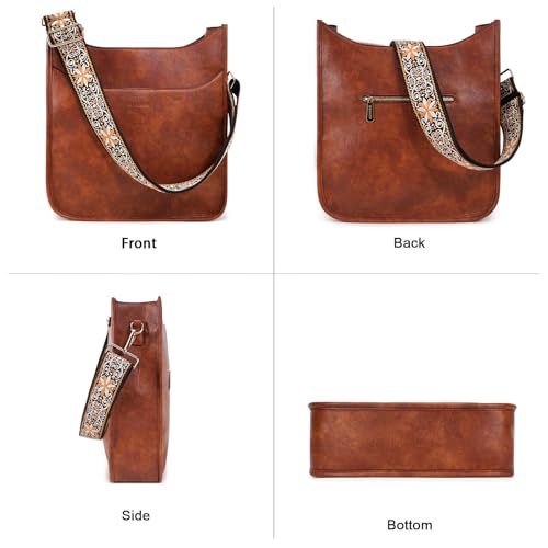 HKCLUF Crossbody Bag for Women Trendy Vegan Leather Hobo Handbags Women Fashion Shoulder Bucket Bags Cross-body Purse with 2PCS Adjustable Strap(Dark Brown)