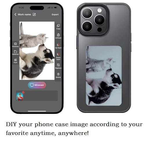 YATUO DIY E-Ink Phone Case for iphone14 PRO 𝐀𝐏𝐏 Operation Smart Photo Rear Projection Customiza Phone Case Instantly Display Photos On The Ink Screen Back Cover Personalize Your Phone case (Black)