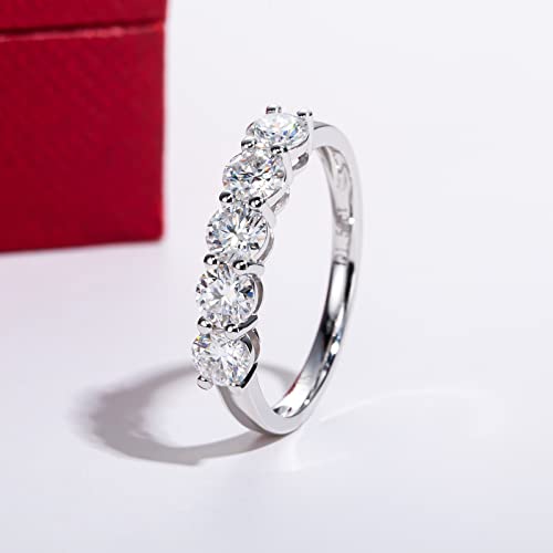 CADYNO 14K White Gold Moissanite Half Eternity Band Ring 1.5ct D Color Lab Grown Created Diamond Solid Real Gold Wedding Engagement Anniversary Promise Ring for Women 5