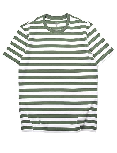 Zengjo Mens Striped T Shirt Crew Neck Short Sleeve(Red White,XXL)